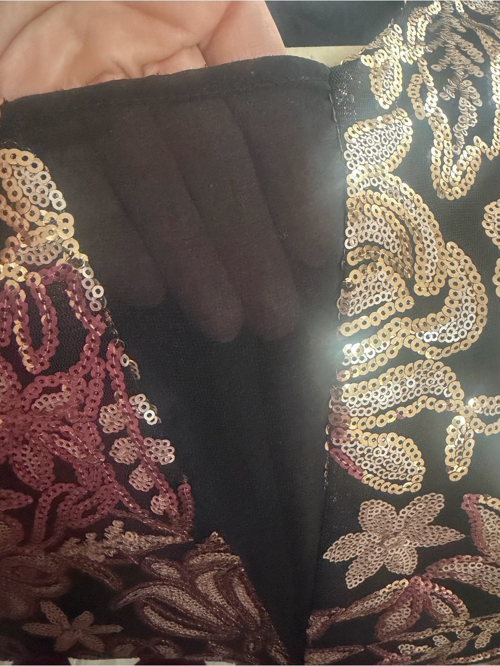 Lovers + Friends Black and Gold Sequin Floral V-Neck dress, Size XS - Picture 5 of 6